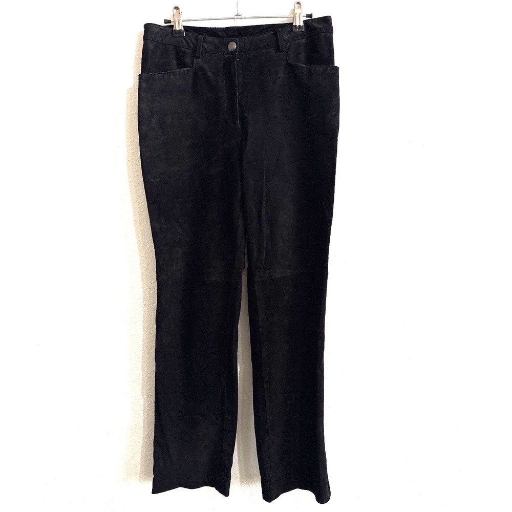 Worth Suede Leather Pants 6 Black Dark Academia Straight Leg Genuine Leather